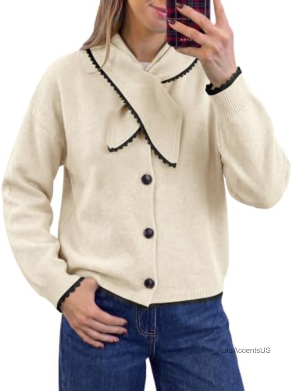 Lace Trim Cardigan Sweater Button Down Knit Tops